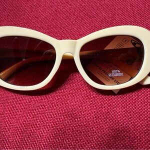 PrettyLittleThing Cream Cat-Eye Sunglasses with Brown Lenses
